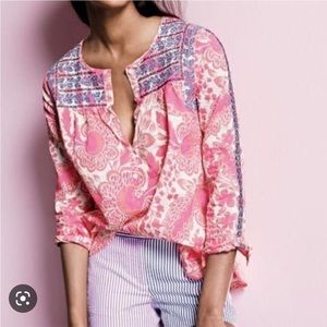 J. Crew pink popover with embroidery